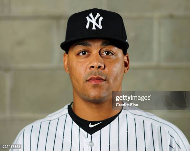 Justus Sheffield of the New York Yankees poses for a portrait during the New York Yankees photo day on February 21, 2018 at George M. Steinbrenner...