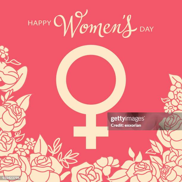 women's day gender symbol & roses - march month stock illustrations