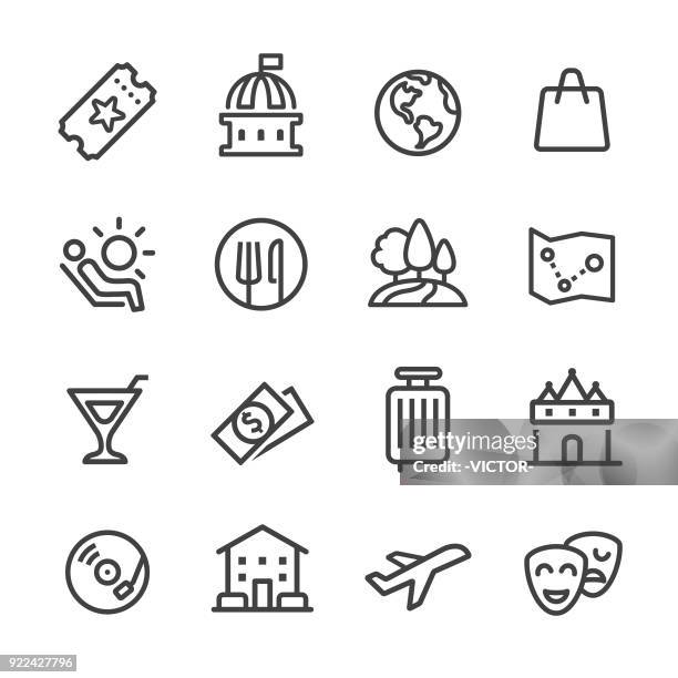 ilustrações de stock, clip art, desenhos animados e ícones de travel and leisure icons - line series - arts and culture