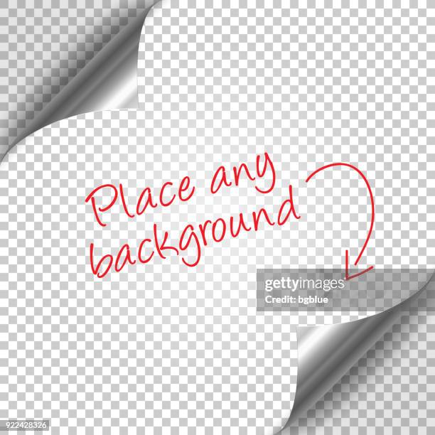 ilustraciones, imágenes clip art, dibujos animados e iconos de stock de esquina de plata rizado con sombra sobre fondo transparente - hoja de aluminio