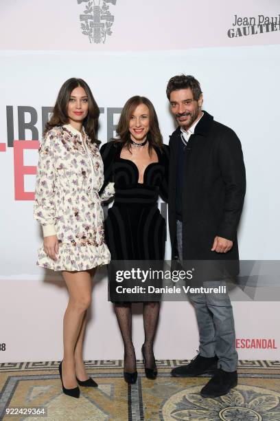 Margareth Made, Silvia Grilli and Giuseppe Zeno attends 'Grazia Scandal' party during Milan Fashion Week Fall/Winter 2018/19 on February 21, 2018 in...