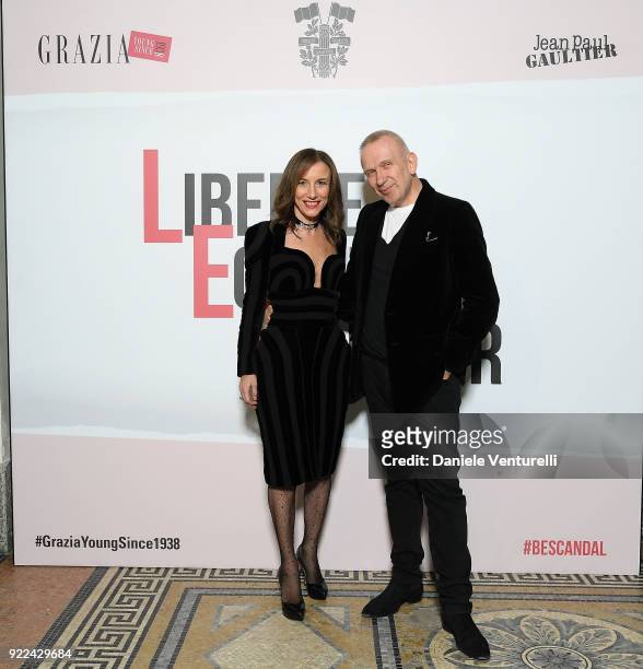 Silvia Grilli and Jean-Paul Gaultier attend 'Grazia Scandal' party during Milan Fashion Week Fall/Winter 2018/19 on February 21, 2018 in Milan, Italy.