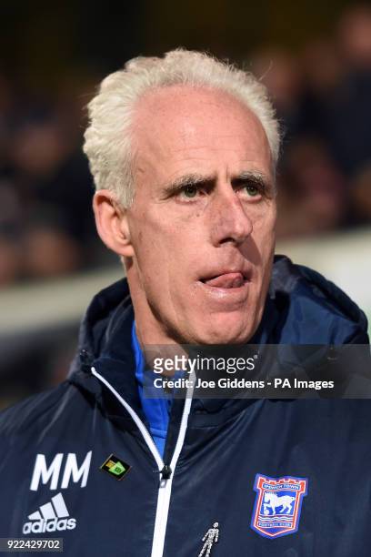 Ipswich Town manager Mick McCarthy during the Sky Bet Championship match at Portman Road, Ipswich.