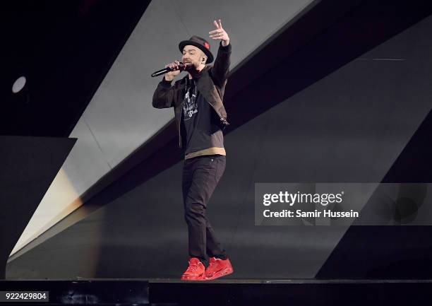 Justin Timberlake performs on stage at The BRIT Awards 2018 held at The O2 Arena on February 21, 2018 in London, England.
