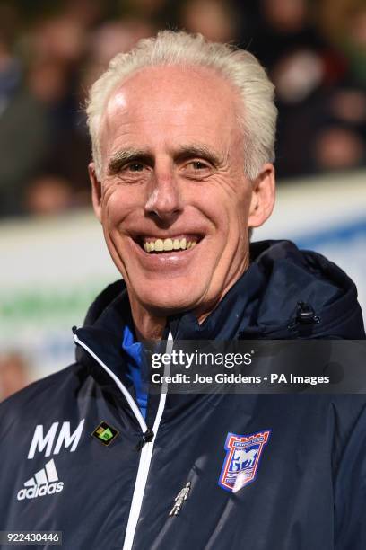 Ipswich Town manager Mick McCarthy during the Sky Bet Championship match at Portman Road, Ipswich.