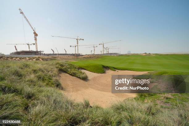 View of Yas Links golf course with a new construction site in the background. Sentiment in the UAE's construction sector is optimistic at the moment...