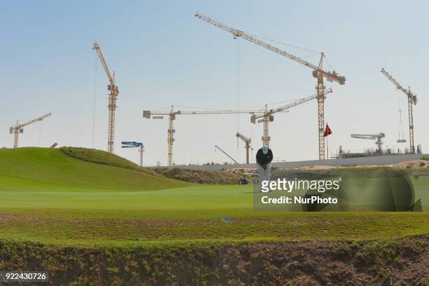 View of Yas Links golf course with a new construction site in the background. Sentiment in the UAE's construction sector is optimistic at the moment...