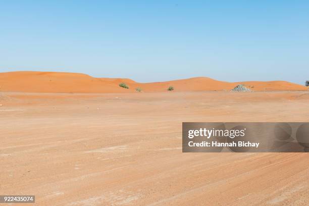 reifenspuren in der wüste von dubai - wüste stockfoto's en -beelden