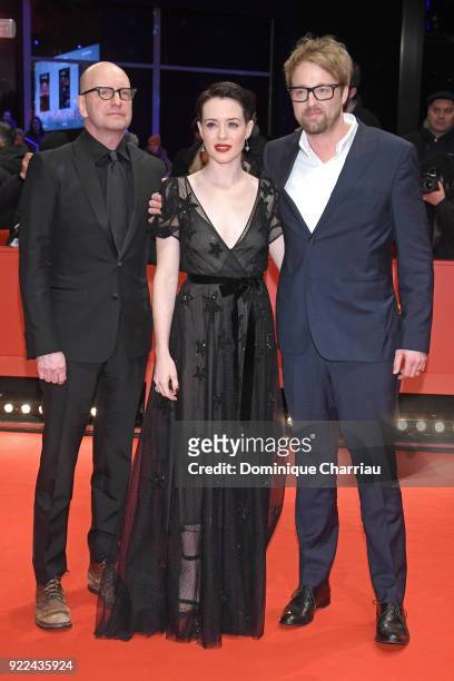 Steven Soderbergh, Claire Foy and Joshua Leonard attend the 'Unsane' premiere during the 68th Berlinale International Film Festival Berlin at...