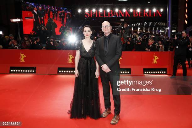 Claire Foy and Steven Soderbergh attend the 'Unsane' premiere during the 68th Berlinale International Film Festival Berlin at Berlinale Palast on...