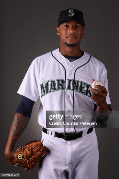 Pitcher Ariel Miranda of the Seattle Mariners poses for a portrait during photo day at Peoria Stadium on February 21, 2018 in Peoria, Arizona.