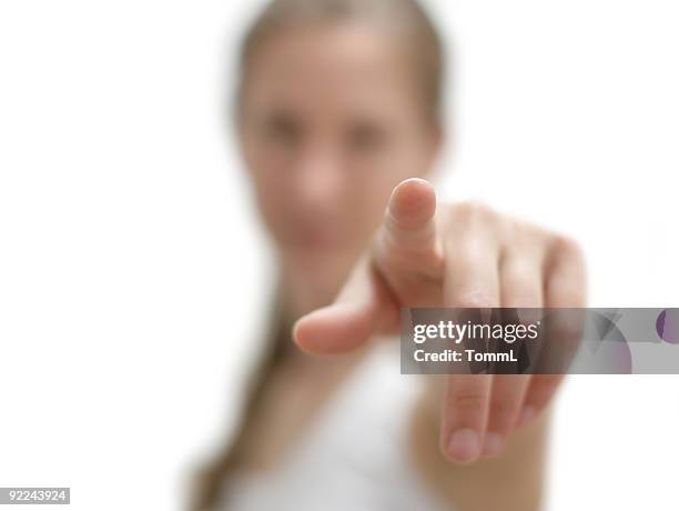 need you! - woman index finger stock pictures, royalty-free photos & images