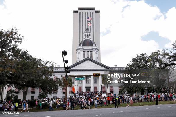 Activists and students from Marjory Stoneman Douglas High School attend a rally at the Florida State Capitol building to address gun control on...