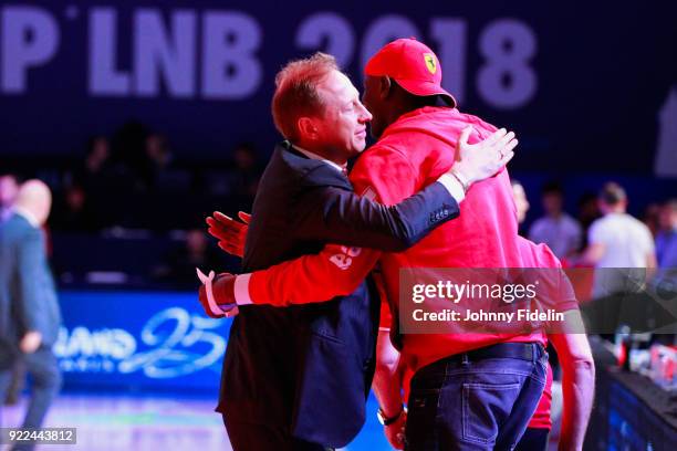 Sergei Dyadechko president and Amary Sy of Monaco during the Final Leaders Cup match between Le Mans and Monaco at Disneyland Resort Paris on...