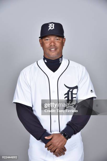 Ramon Santiago of the Detroit Tigers poses during Photo Day on Tuesday, February 20, 2018 at Publix Field at Joker Marchant Stadium in Lakeland,...