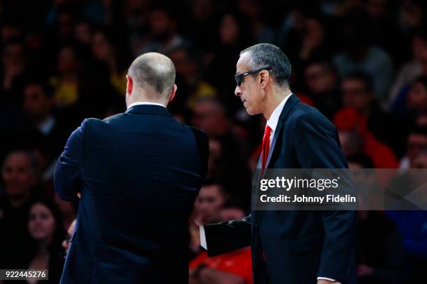 Zvezdan Mitrovic head coach and Olivier Basset assistant coach of Monaco during the Final Leaders Cup match between Le Mans and Monaco at Disneyland...