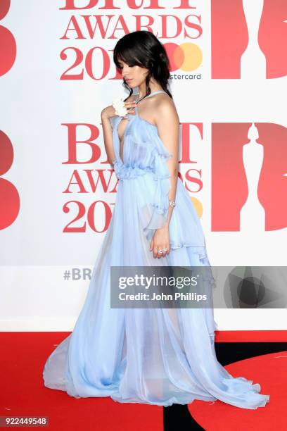 Camila Cabello attends The BRIT Awards 2018 held at The O2 Arena on February 21, 2018 in London, England.