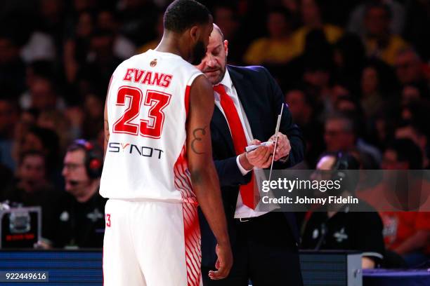 Christopher Evans and Zvezdan Mitrovic head coach of Monaco during the Final Leaders Cup match between Le Mans and Monaco at Disneyland Resort Paris...