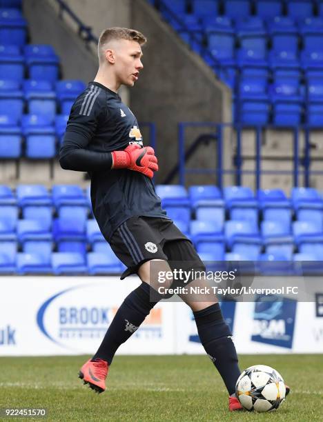 Alex Fojticek of Manchester United in action during the Liverpool v Manchester United UEFA Youth League game at Prenton Park on February 21, 2018 in...