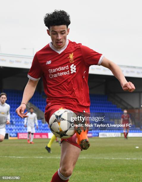 Curtis Jones of Liverpool during the Liverpool v Manchester United UEFA Youth League game at Prenton Park on February 21, 2018 in Birkenhead, England.