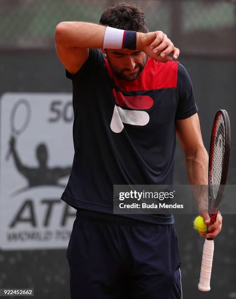 Marin Cilic of Croatia trains during a practice session ahead of the ATP Rio Open 2018 at Jockey Club Brasileiro on February 21, 2018 in Rio de...