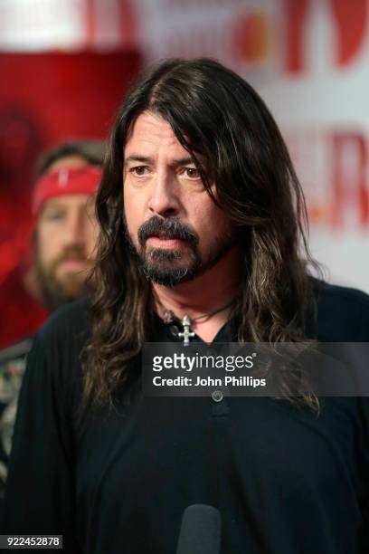 Dave Grohl of The Foo Fighters, winner of the Best International Group award, is seen in the winners room during The BRIT Awards 2018 held at The O2...