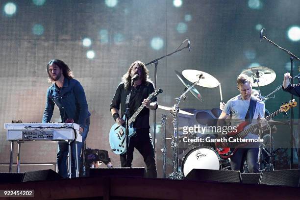 Foo Fighters perform at The BRIT Awards 2018 held at The O2 Arena on February 21, 2018 in London, England.