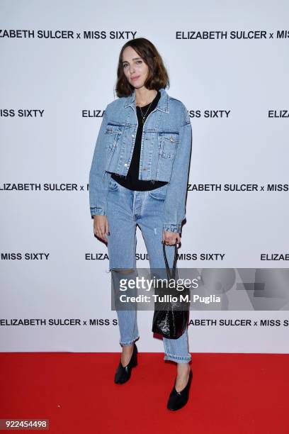 Candela Pelizza attends ELIZABETH SULCER X MISS SIXTY on February 21, 2018 in Milan, Italy.