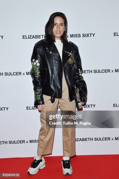 Nina Urgell attends ELIZABETH SULCER X MISS SIXTY on February 21, 2018 in Milan, Italy.