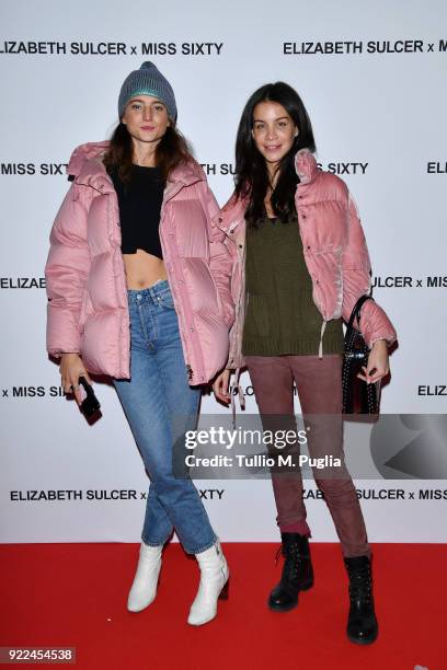 Irene Cattaneo and Noemi Alboreto attend ELIZABETH SULCER X MISS SIXTY on February 21, 2018 in Milan, Italy.