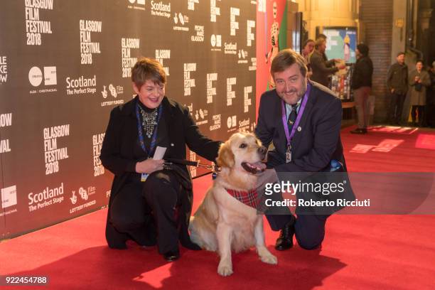 Directors Allison Gardner and Allan Hunter and Visit Scotland Ambassador Georgie attend the UK premiere of 'Isle of Dogs' and opening gala of the...
