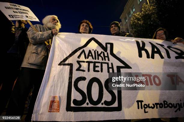 Leftist groups demonstrate against property auctions in Athens, Greece on February 21, 2018. Property auctions are the result of the financial crisis...