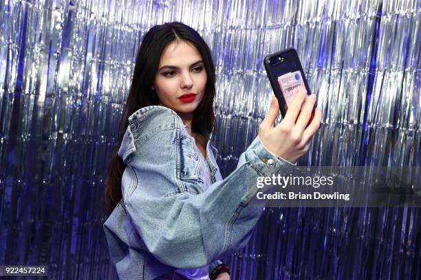Doina Ciobanu attends ELIZABETH SULCER X MISS SIXTY on February 21, 2018 in Milan, Italy.