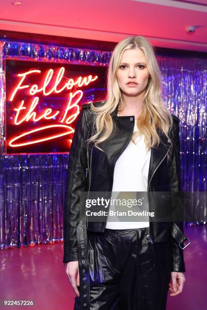 Lara Stone attends ELIZABETH SULCER X MISS SIXTY on February 21, 2018 in Milan, Italy.