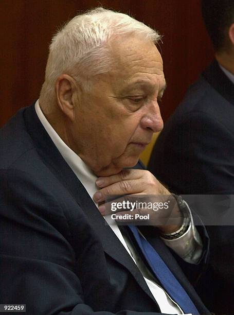 Israeli Prime Minister Ariel Sharon prior to a cabinet meeting in Ariel Sharon's office on July 7, 2002 in Jerusalem, Israel.