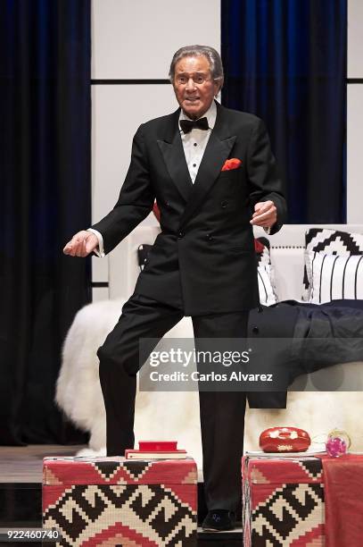 Spanish actor Arturo Fernandez celebrates his 89th Birthday on stage during the 'Alta Seduccion' Theater play at the Amaya Theater on February 21,...