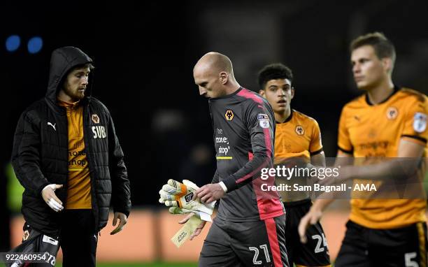 John Ruddy of Wolverhampton Wanderers stands dejected at full time during the Sky Bet Championship match between Wolverhampton Wanderers and Norwich...