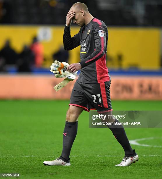 John Ruddy of Wolverhampton Wanderers stands dejected at full time during the Sky Bet Championship match between Wolverhampton Wanderers and Norwich...