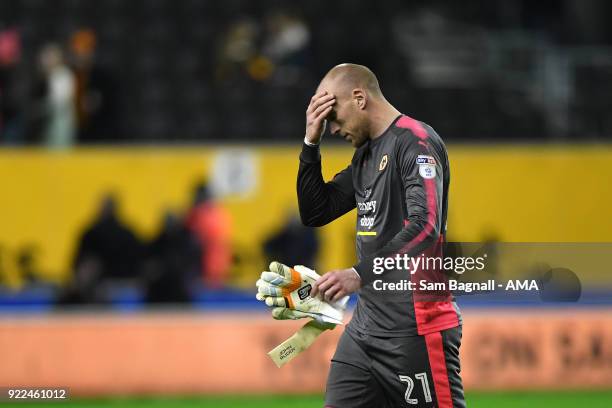 John Ruddy of Wolverhampton Wanderers stands dejected at full time during the Sky Bet Championship match between Wolverhampton Wanderers and Norwich...