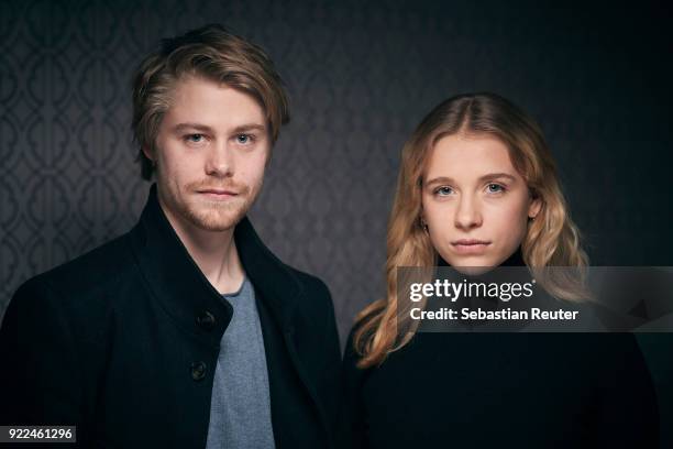 Actors Tom Gramenz and Anna Lena Klenke pose during the 'The Silent Revolution' portrait session at the 68th Berlinale International Film Festival...