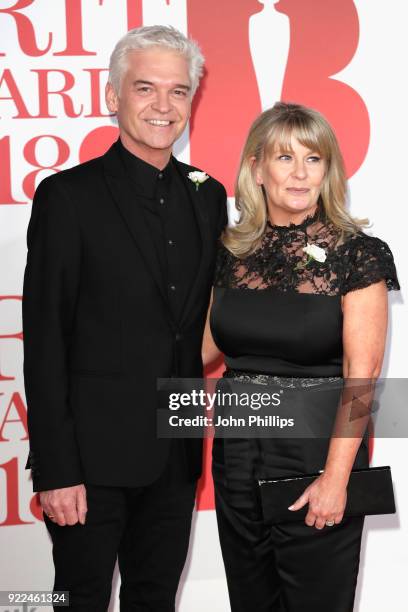 Phillip Schofield and Stephanie Lowe attend The BRIT Awards 2018 held at The O2 Arena on February 21, 2018 in London, England.