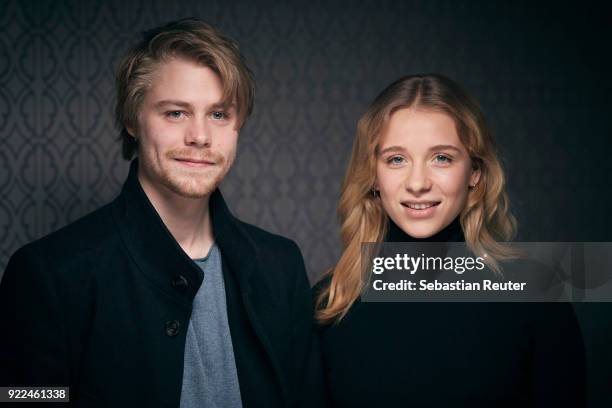 Actors Tom Gramenz and Anna Lena Klenke pose during the 'The Silent Revolution' portrait session at the 68th Berlinale International Film Festival...