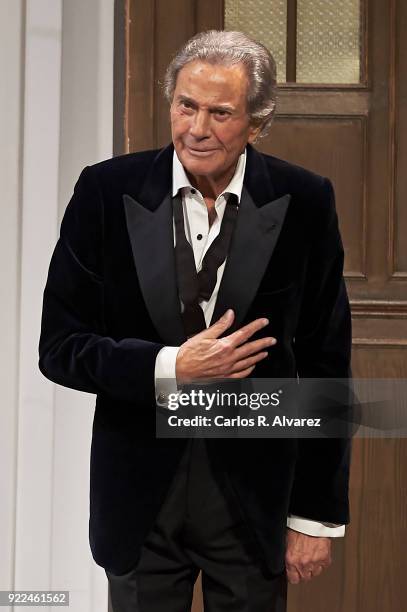 Spanish actor Arturo Fernandez celebrates his 89th Birthday on stage during the 'Alta Seduccion' Theater play at the Amaya Theater on February 21,...
