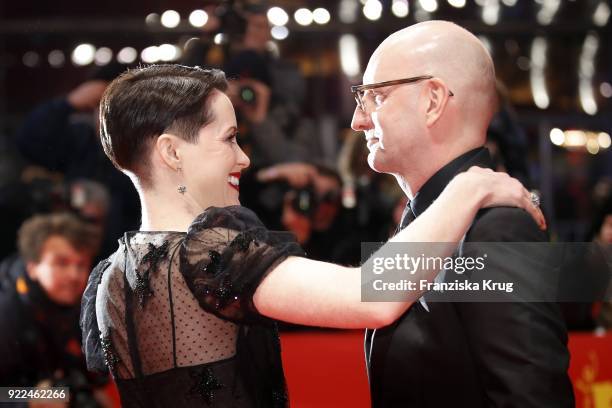 Claire Foy and Steven Soderbergh attend the 'Unsane' premiere during the 68th Berlinale International Film Festival Berlin at Berlinale Palast on...