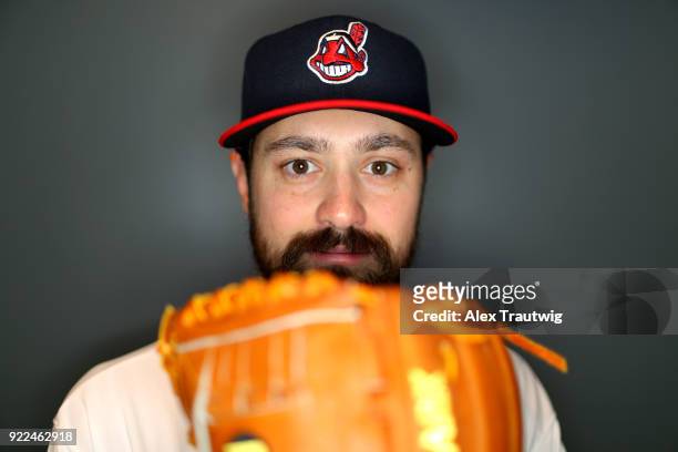 Andrew Miller of the Cleveland Indians poses during Photo Day on Wednesday, February 21, 2018 at Goodyear Ballpark in Goodyear, Arizona.