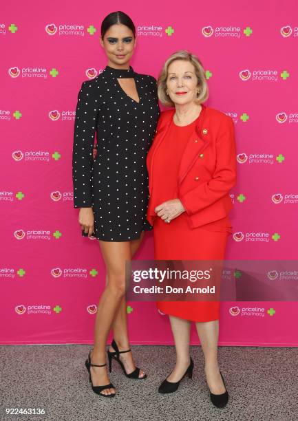 Samantha Harris and Ita Buttrose arrive ahead of Priceline Pharmacy's 'The Beauty Prescription' live event at Royal Randwick Racecourse on February...