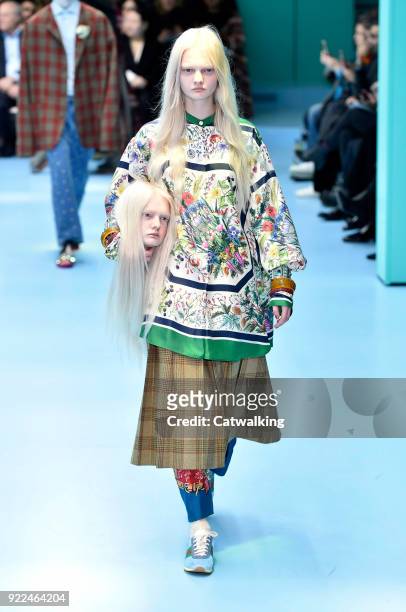 Model walks the runway at the Gucci Autumn Winter 2018 fashion show during Milan Fashion Week on February 21, 2018 in Milan, Italy.