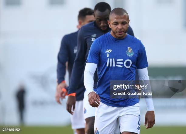 Porto forward Yacine Brahimi from Algeria in action during the warm up before the start of the Primeira Liga match between GD Estoril Praia and FC...