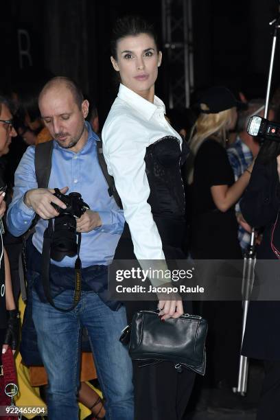 Elisabetta Canalis attends the Moschino show during Milan Fashion Week Fall/Winter 2018/19 on February 21, 2018 in Milan, Italy.