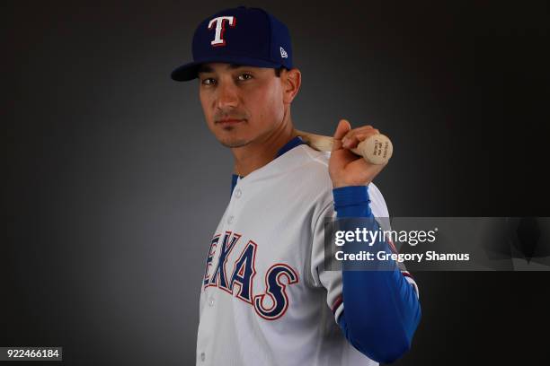 Darwin Barney of the Texas Rangers poses during Texas Rangers Photo Day at the Surprise Stadium training facility on February 21, 2018 in Surprise,...